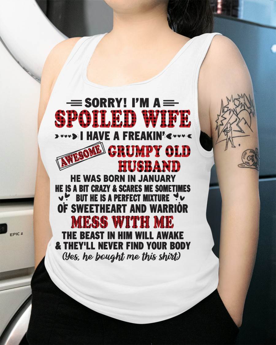 JANUARY - SPOILED WIFE OF AWESOME GRUMPY OLD HUSBAND - PERFECT GIFT FROM HUSBAND - TIEN01 (SKU12-111-01)