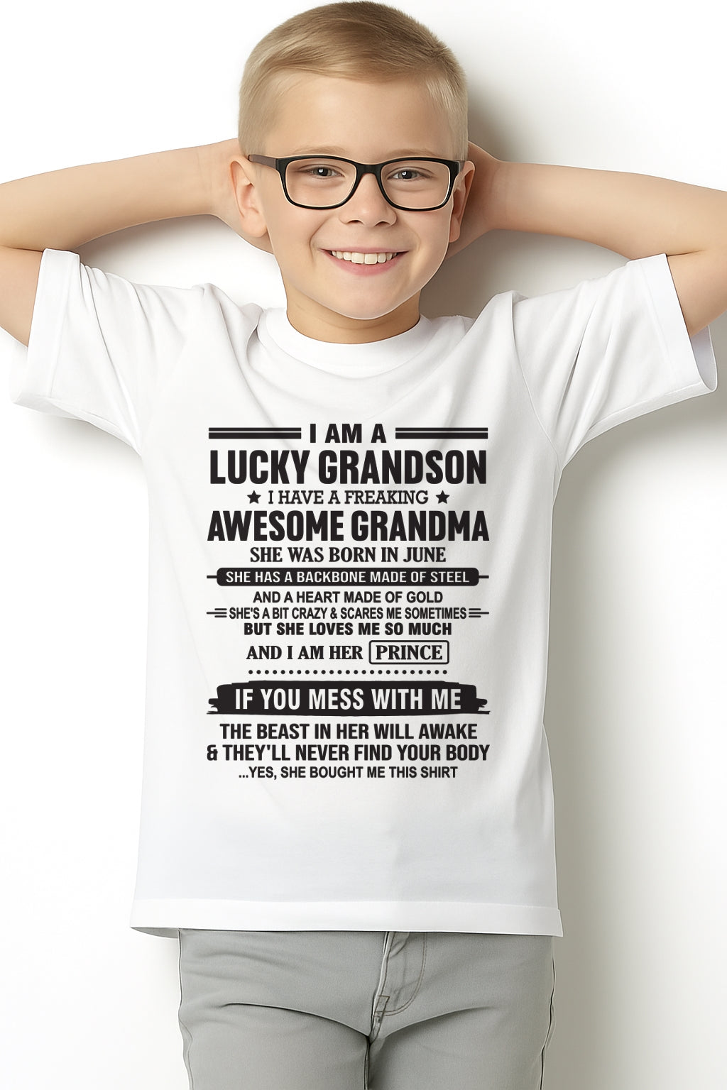 I Am A Lucky Grandson T-Shirt – Birthday Gift From June Grandma / Woman - TIEN06 (SKU11-29-06)