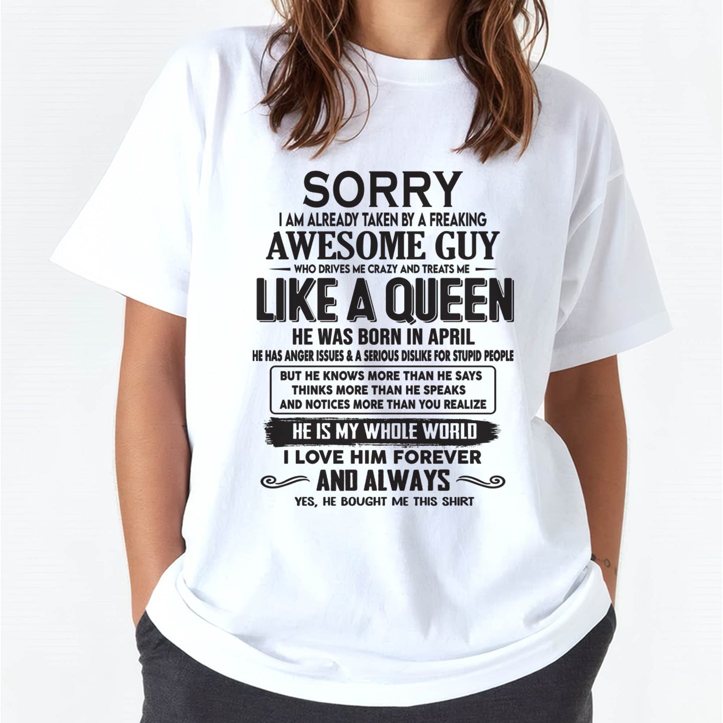 April - Sorry I am already taken by a freaking awesome guy - Gift for Wife From Husband - DOAN04 (SKU08-25-04)