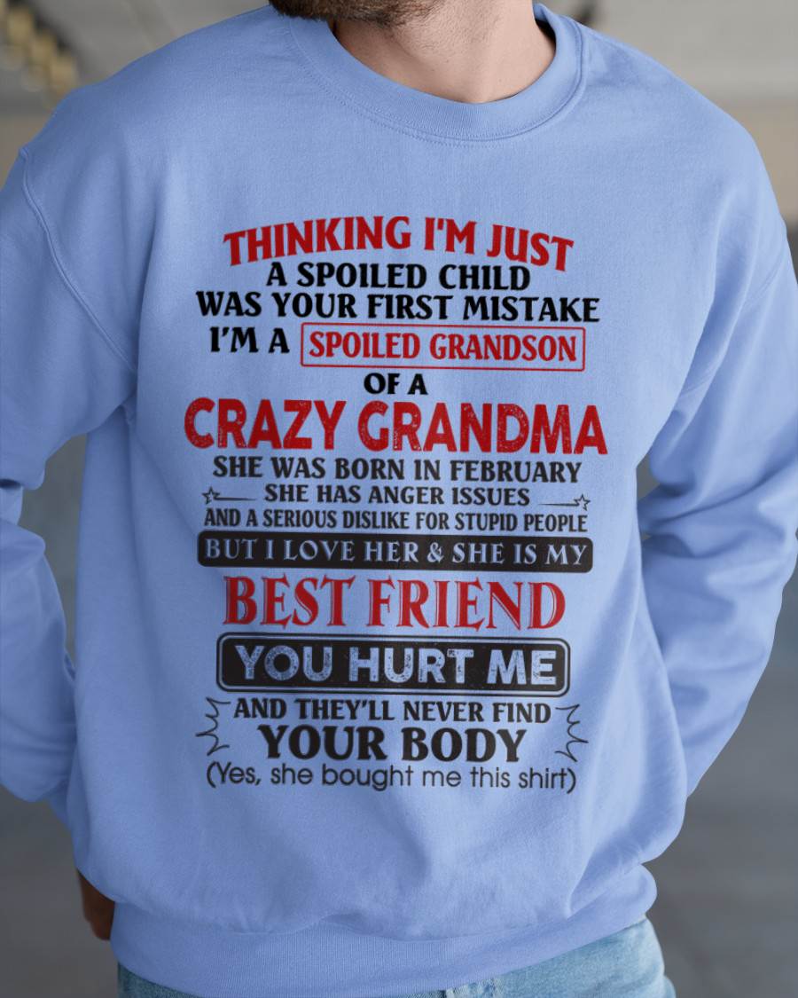 February - Thinking I'm Just A Spoiled Child Was Your First Mistake – Gift For Grandson From Grandma – DOAN02 (SKU26T-01109-02)