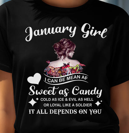 January Girl T-Shirt – Sweet As Candy, Cold As Ice - Birthday Gift for Women - TIEN01 (SKU26T-01-38-01)