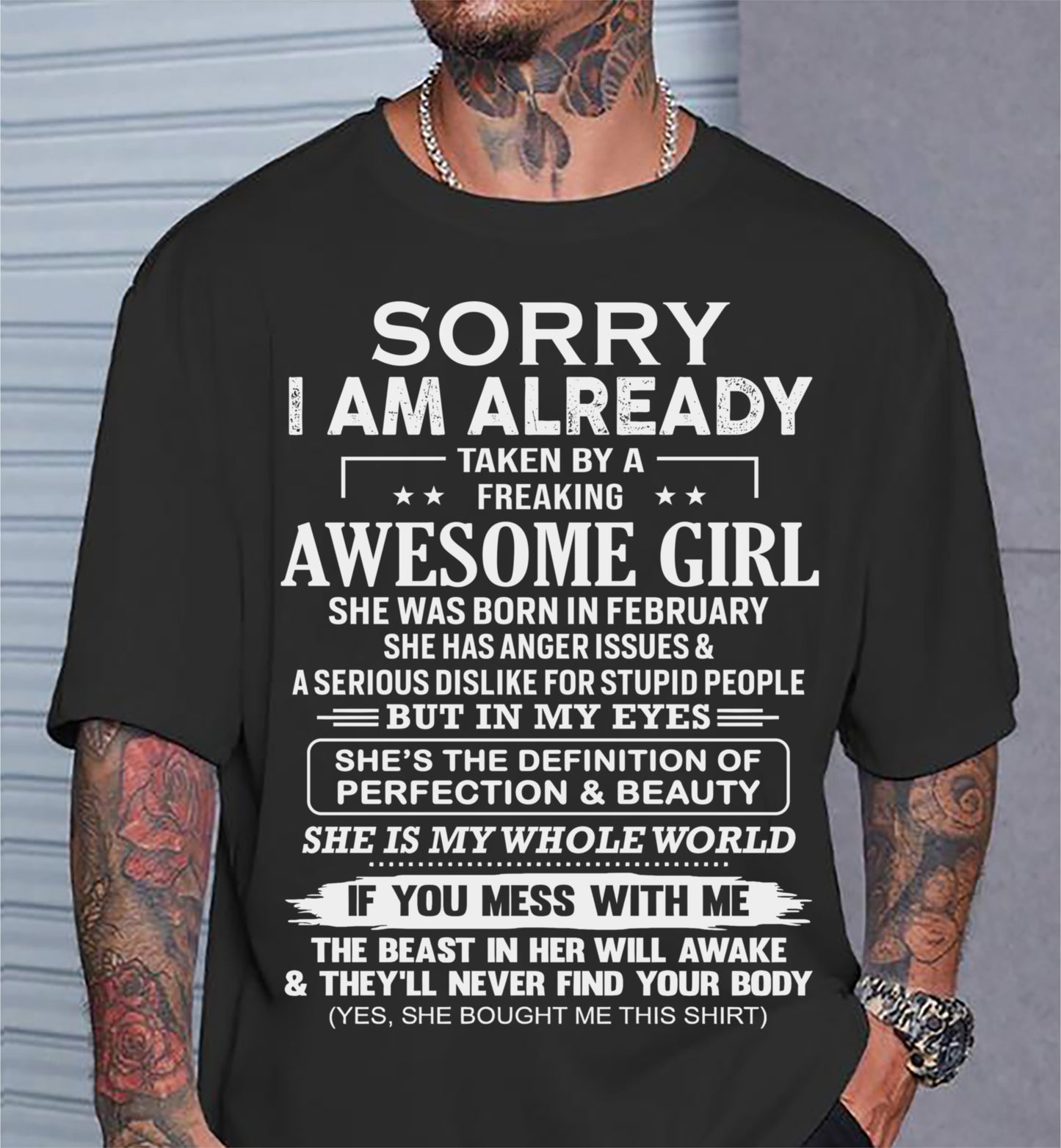 February – Sorry I Am Already Taken By A Freaking Awesome Girl – Gift For Your Boyfriend, Husband From Wife – DOAN02 (SKU10-170-02)
