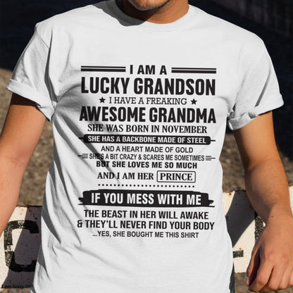 I Am A Lucky Grandson T-Shirt – Birthday Gift From November Grandma / Woman - TIEN11 (SKU11-29-11)