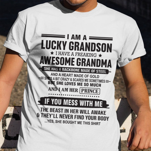 I Am A Lucky Grandson T-Shirt – Birthday Gift From Grandma / Woman - TIEN00 (SKU11-29-00)