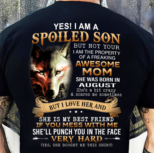 August - Lucky Son of Awesome Mom - Perfect Gift for Son From Mom - TIEN08 (SKU10-128-08)