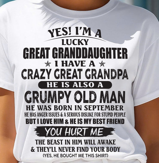 SEPTEMBER - LUCKY GREAT GRANDDAUGHTER OF CRAZY GREAT GRANDPA - PERFECT GIFT FROM GREAT GRANDPA - TIEN09 (SKU12-287-09)