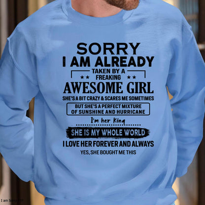 Sorry I Am Already Taken By A Freaking Awesome Girl - Gift For Husband From Wife - DOAN00 (SKU-TSRGIRL-00)