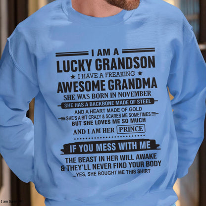 I Am A Lucky Grandson T-Shirt – Birthday Gift From November Grandma / Woman - TIEN11 (SKU11-29-11)