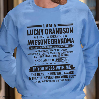 I Am A Lucky Grandson T-Shirt – Birthday Gift From Grandma / Woman - TIEN00 (SKU11-29-00)