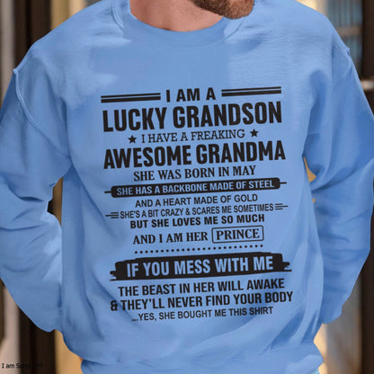 I Am A Lucky Grandson T-Shirt – Birthday Gift From May Grandma / Woman - TIEN05 (SKU11-29-05)