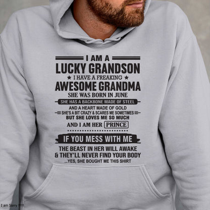 I Am A Lucky Grandson T-Shirt – Birthday Gift From June Grandma / Woman - TIEN06 (SKU11-29-06)