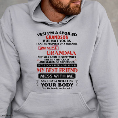 SEPTEMBER – "YES! I'M A SPOILED GRANDSON OF AWESOME GRANDMA" – THE BEAUTIFUL T - SHIRT FROM GRANDMA – TIEN09 (SKU2606-392-09)