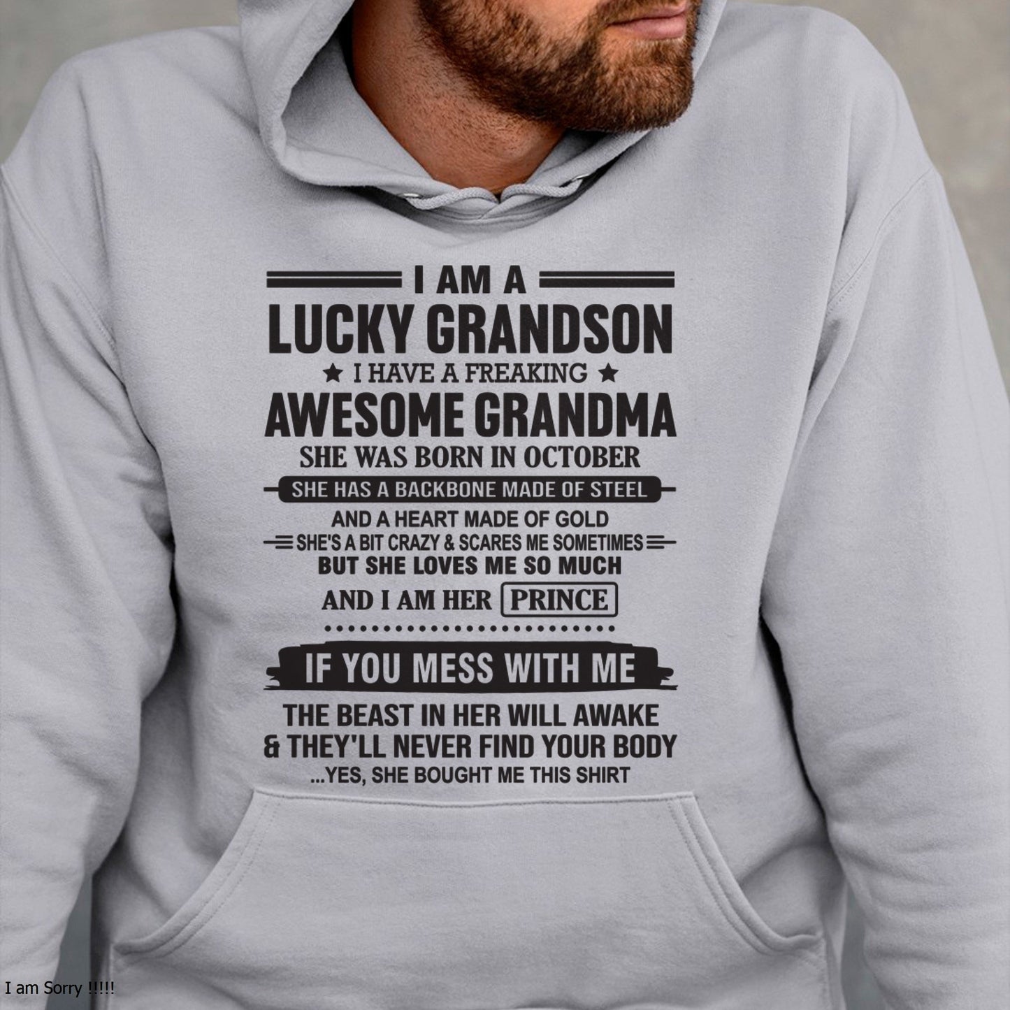 I Am A Lucky Grandson T-Shirt – Birthday Gift From October Grandma / Woman - TIEN10 (SKU11-29-10)