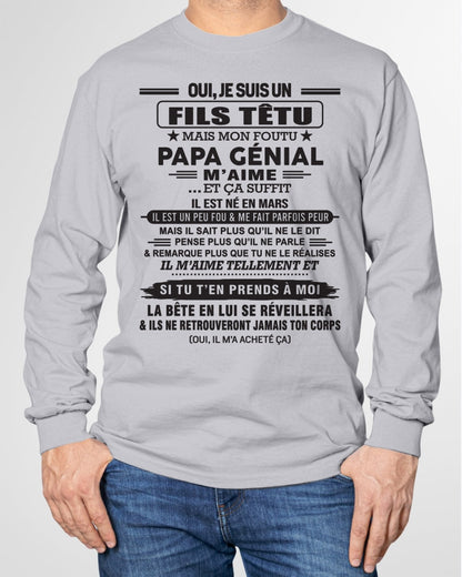 MARS - Oui, je suis un garçon têtu – T-shirt | Cadeau d’anniversaire de papa pour son fils - TIEN03 / fr03 (SKU12-260-03)