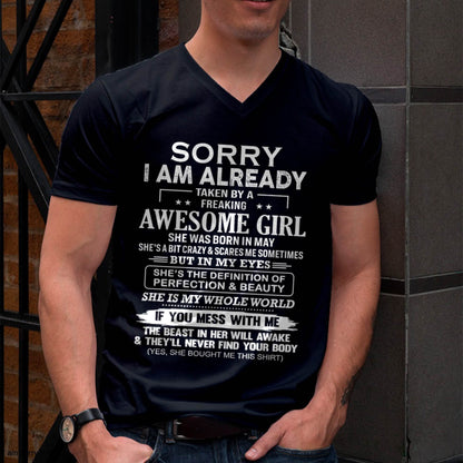 May – Sorry I Am Already Taken By A Freaking Awesome Girl – Gift For Boyfriend From Wife Or Girlfriend – DOAN05 (SKU12-293-05)