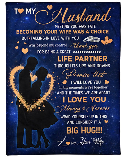 To My Husband Blanket From Wife Thank you It A Big Hug Husband Anniversary Wedding Day Valentines Christmas Fleece Throw Blanket (SKU2602-84)