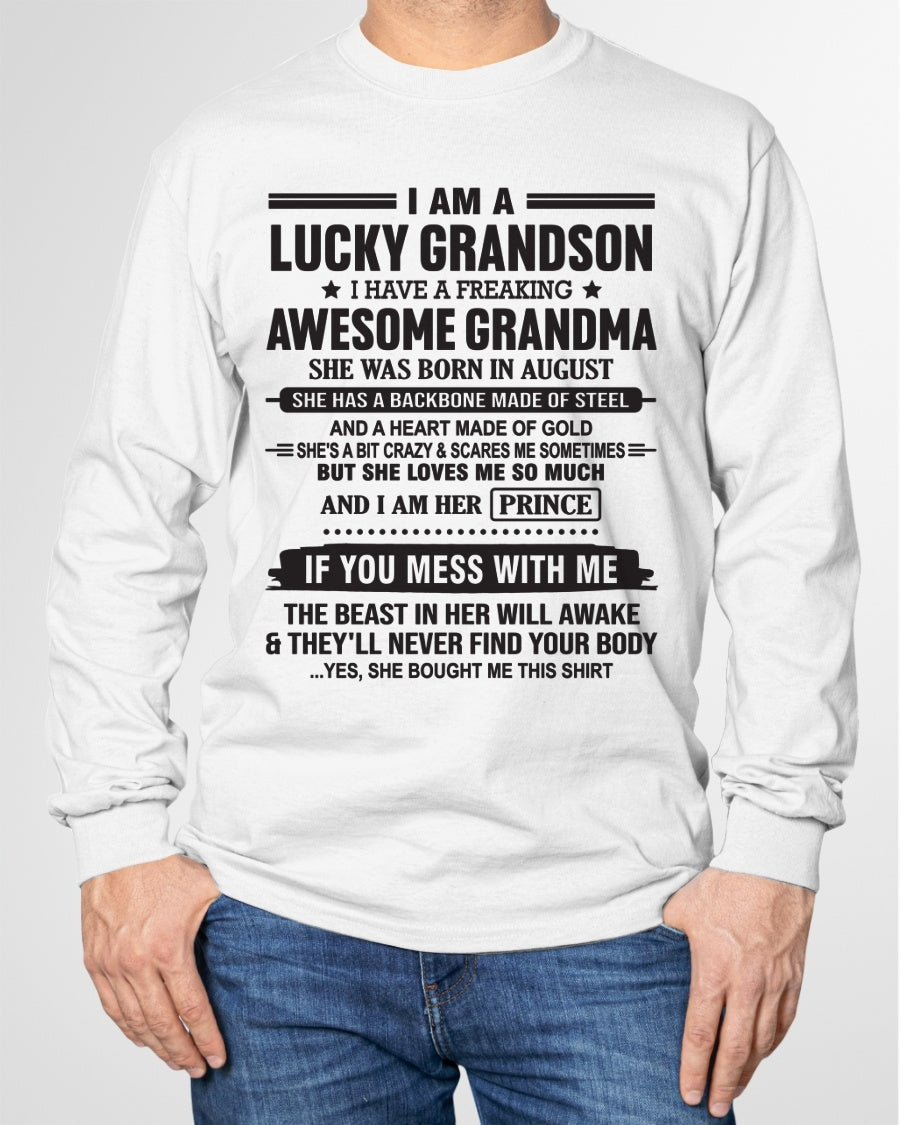 I Am A Lucky Grandson T-Shirt – Birthday Gift From August Grandma / Woman - TIEN08 (SKU11-29-08)