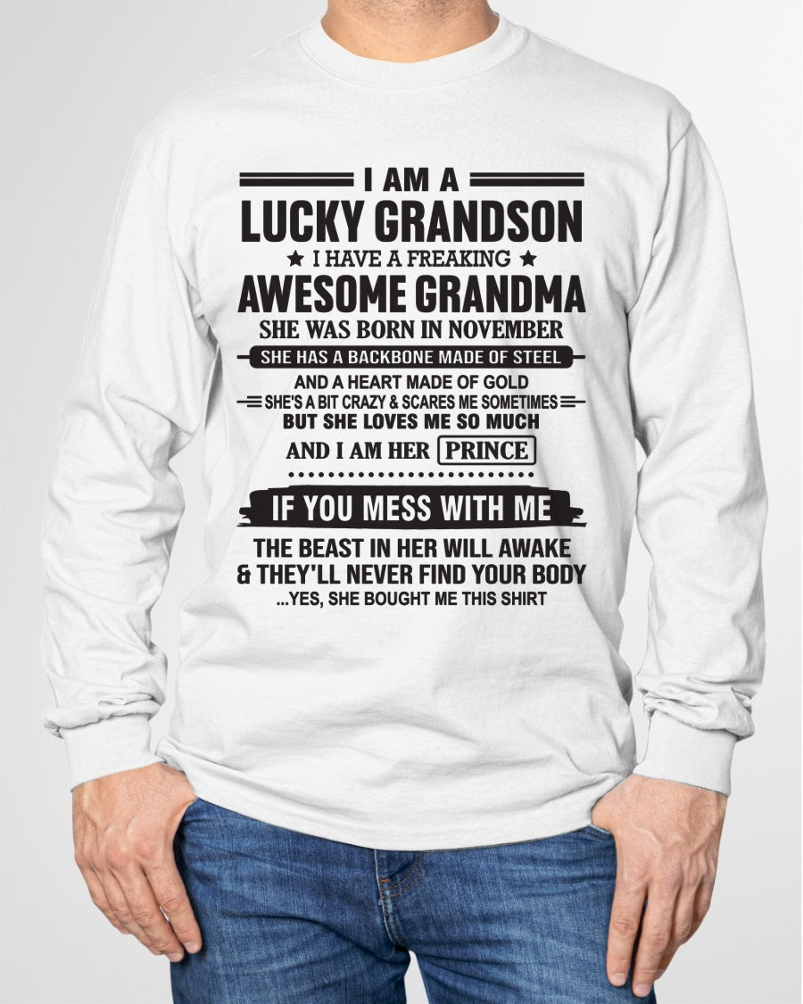 I Am A Lucky Grandson T-Shirt – Birthday Gift From November Grandma / Woman - TIEN11 (SKU11-29-11)