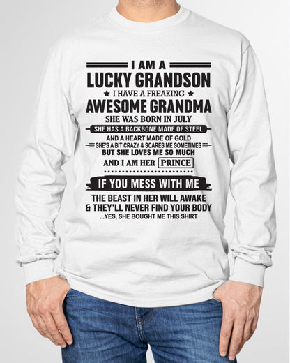 I Am A Lucky Grandson T-Shirt – Birthday Gift From July Grandma / Woman - TIEN07 (SKU11-29-07)