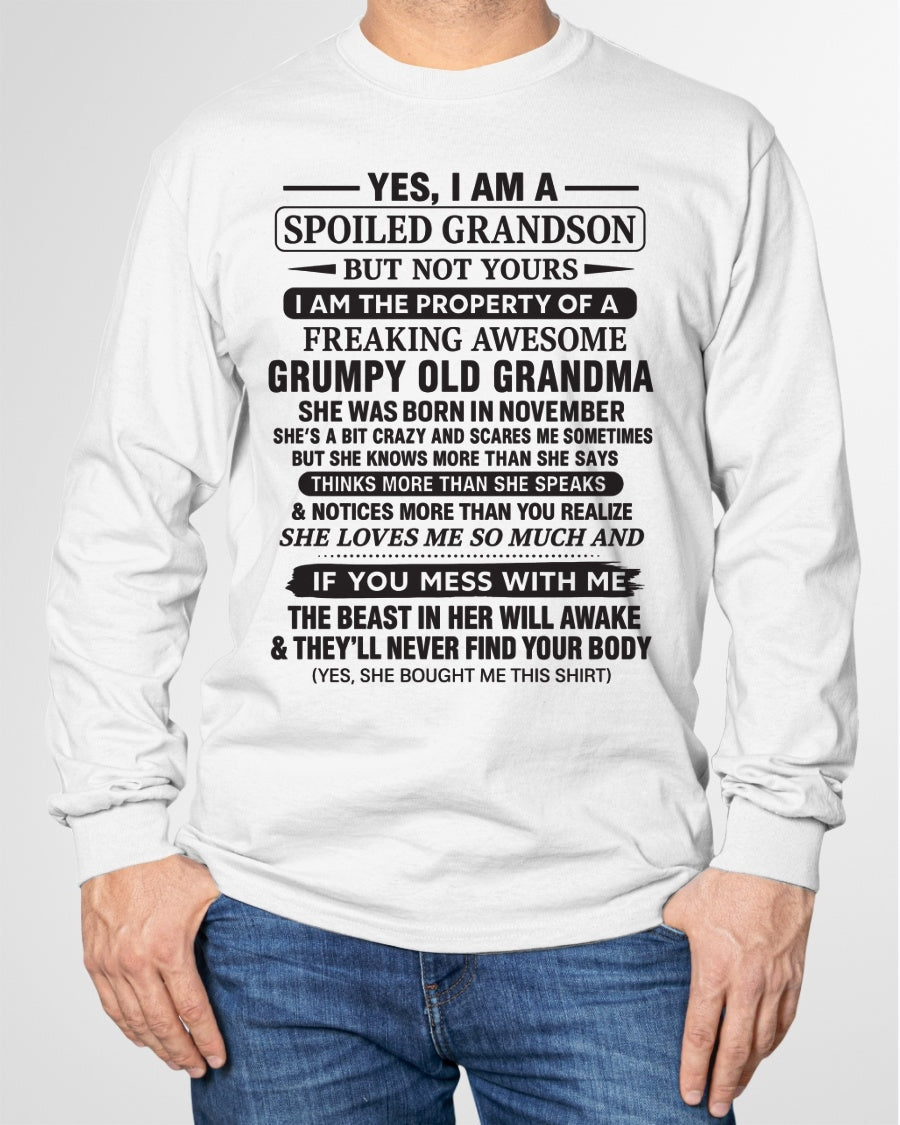 Yes I’m A Stubborn Grandson T-Shirt – Birthday Gift From November Grandma / Woman - TIEN11 (SKU10-171-11)