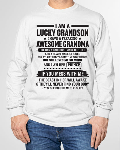 I Am A Lucky Grandson T-Shirt – Birthday Gift From Grandma / Woman - TIEN00 (SKU11-29-00)