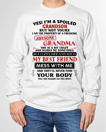 "YES! I'M A SPOILED GRANDSON OF AWESOME GRANDMA" – THE BEAUTIFUL T - SHIRT FROM GRANDMA – TIEN00 (SKU2606-392-00)