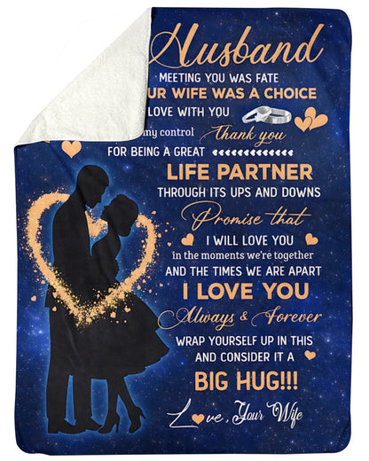 To My Husband Blanket From Wife Thank you It A Big Hug Husband Anniversary Wedding Day Valentines Christmas Fleece Throw Blanket (SKU2602-84)
