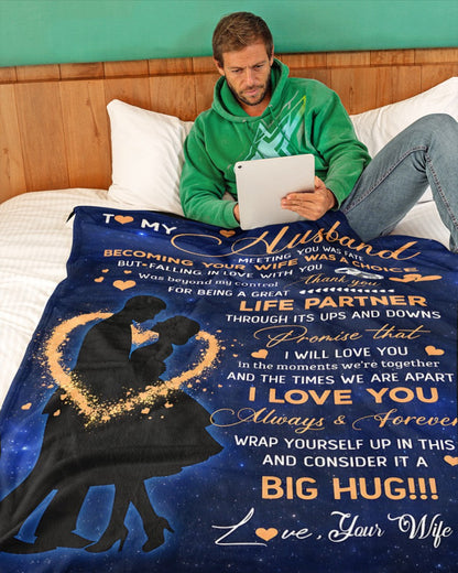 To My Husband Blanket From Wife Thank you It A Big Hug Husband Anniversary Wedding Day Valentines Christmas Fleece Throw Blanket (SKU2602-84)