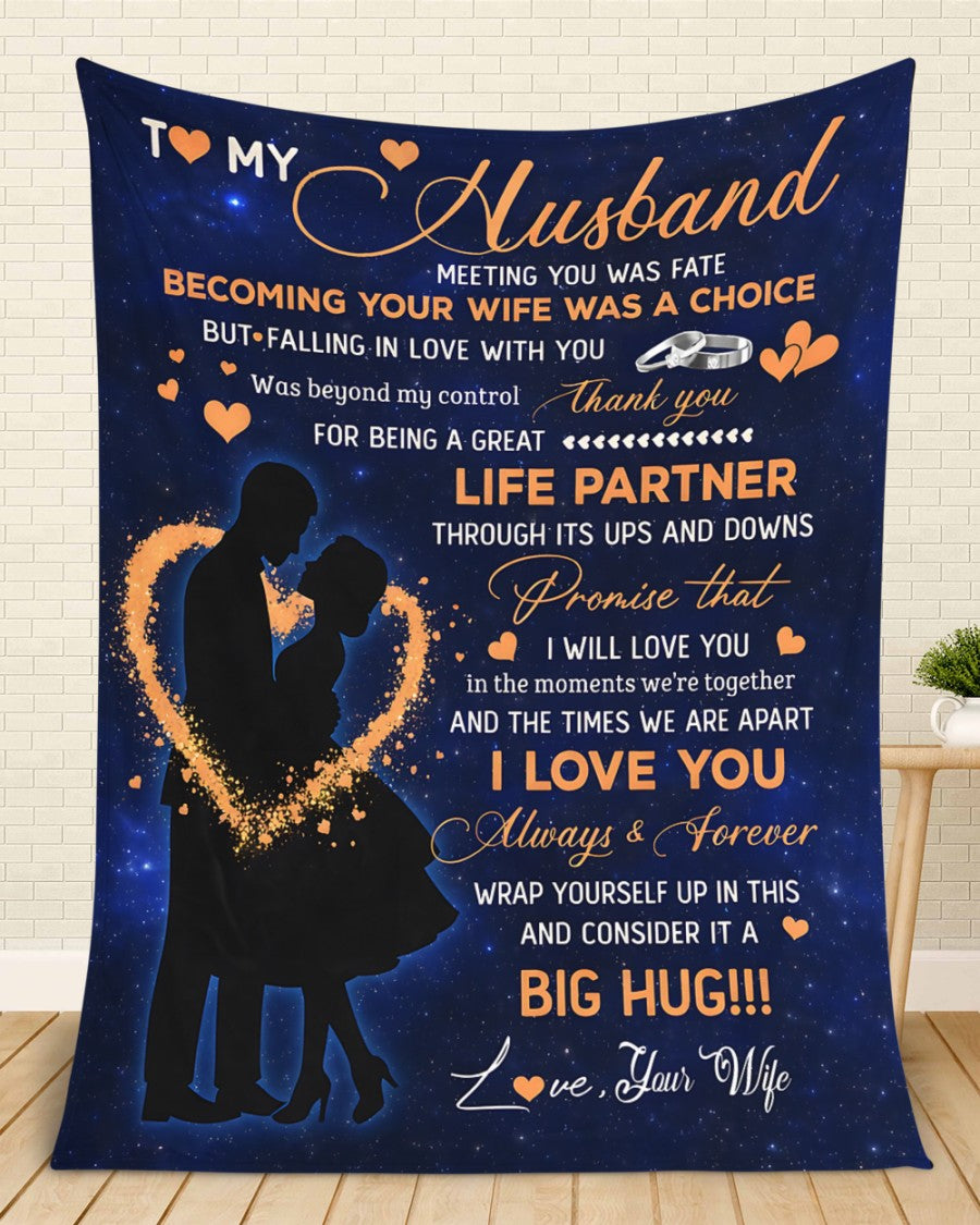 To My Husband Blanket From Wife Thank you It A Big Hug Husband Anniversary Wedding Day Valentines Christmas Fleece Throw Blanket (SKU2602-84)