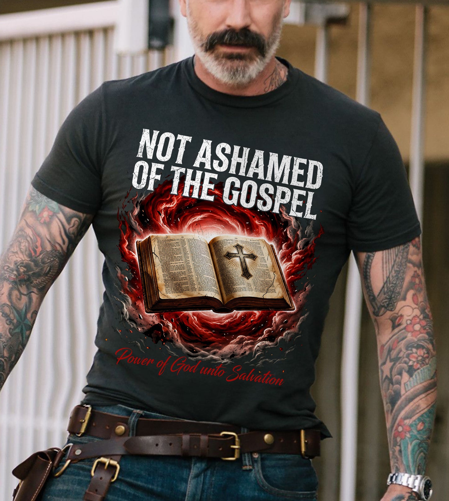 NOT ASHAMED OF THE GOSPEL - CHRISTIAN T-SHIRT - FOR MEN tien00 (SKU2608-131)