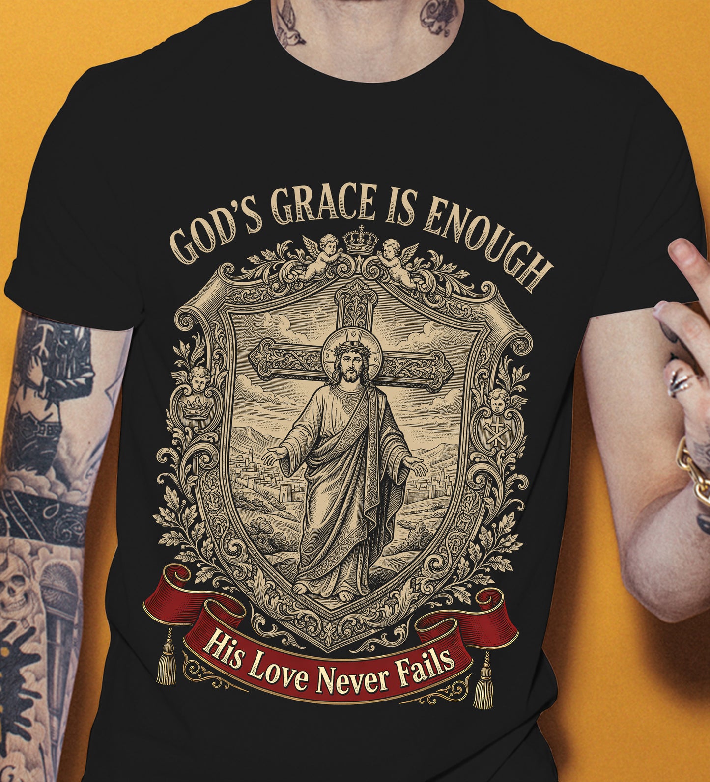 GOD’S GRACE IS ENOUGH  - CHRISTIAN T-SHIRT - FOR MEN tien00 (SKU2608-135)