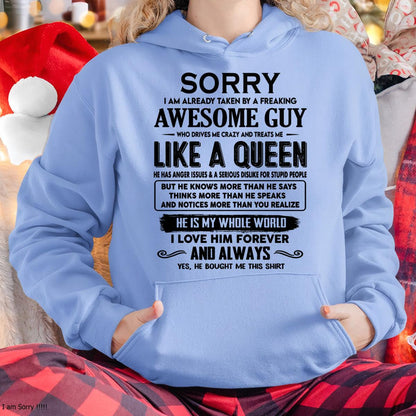Sorry I am already taken by a freaking awesome guy - Gift for Wife From Husband - DOAN00 (SKU-SRG-00)
