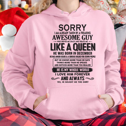 December - Sorry I am already taken by a freaking awesome guy - Gift for Wife From Husband - DOAN12 (SKU08-25-12)