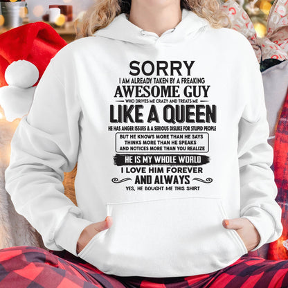Sorry I am already taken by a freaking awesome guy - Gift for Wife From Husband - DOAN00 (SKU08-25-00)