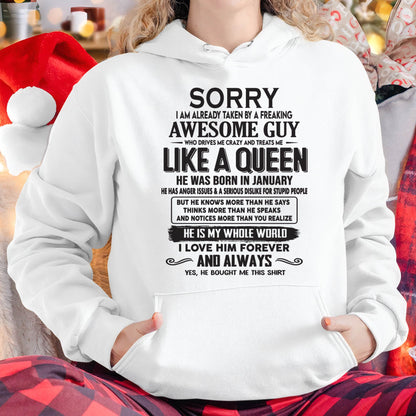 January - Sorry I am already taken by a freaking awesome guy - Gift for Wife From Husband - DOAN01 (SKU08-25-01)