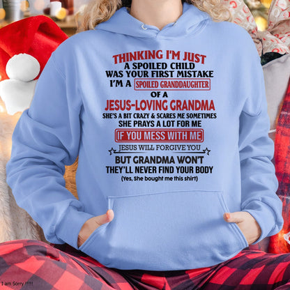 Christian Girl Shirt – Spoiled by Grandma – From Grandma to Granddaughter TIEN00 (SKU07-181-00)