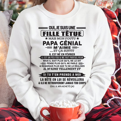 FÉVRIER - Oui, je suis une fille têtue – T-shirt | Cadeau d’anniversaire de papa pour sa fille - TIEN02 / fr02 (SKU12-214-02)