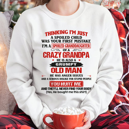 Spoiled Granddaughter of a Crazy Grandpa Shirt – Birthday Gift from Grandpa / Man - TIEN00 (SKU12-200-00)