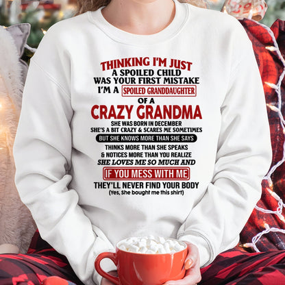 DECEMBER - I'M A SPOILED GRANDDAUGHTER OF A CRAZY GRANDMA - From Grandma - TIEN12 (SKU-GMD1-NTT12)