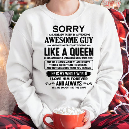 Sorry I am already taken by a freaking awesome guy - Gift for Wife From Husband - DOAN00 (SKU-SRG-00)