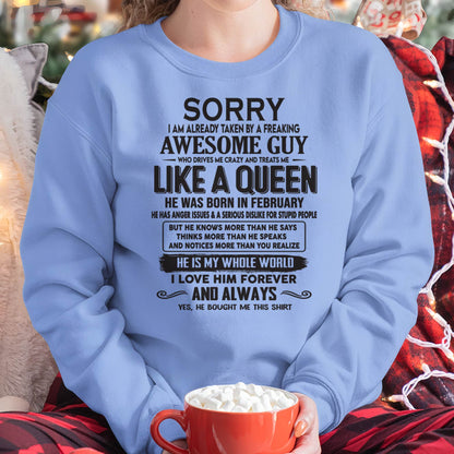 February - Sorry I am already taken by a freaking awesome guy - Gift for Wife From Husband - DOAN02 (SKU08-25-02)