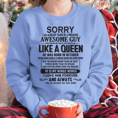 October - Sorry I am already taken by a freaking awesome guy - Gift for Wife From Husband - TIEN10 (SKU08-25-10)