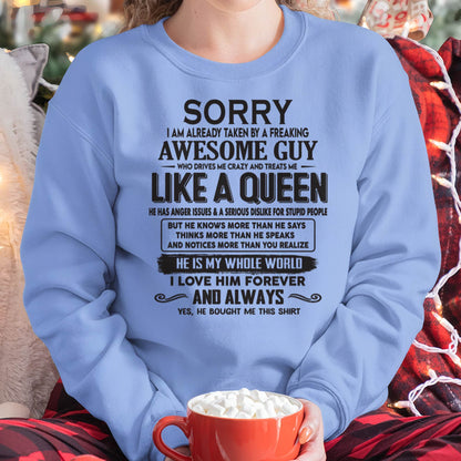 Sorry I am already taken by a freaking awesome guy - Gift for Wife From Husband - DOAN00 (SKU08-25-00)