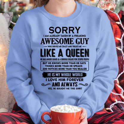 Sorry I am already taken by a freaking awesome guy - Gift for Wife From Husband - DOAN00 (SKU-SRG-00)
