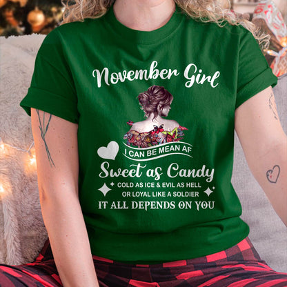 November Girl T-Shirt – Sweet As Candy, Cold As Ice - Birthday Gift for Women - TIEN11 (SKU26T-01-38-11)