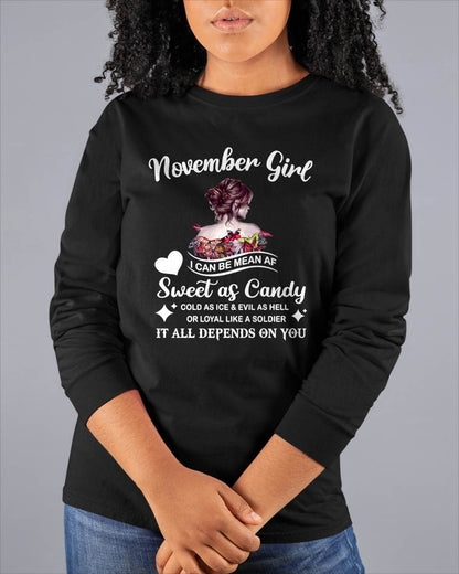 November Girl T-Shirt – Sweet As Candy, Cold As Ice - Birthday Gift for Women - TIEN11 (SKU26T-01-38-11)