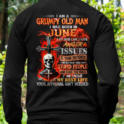 JUNE - GRUMPY OLD MAN T-SHIRT - FUNNY SKULL ANGER ISSUES TEE - PERFECT GIFT FOR MEN TIEN06 (SKU12-319-06)