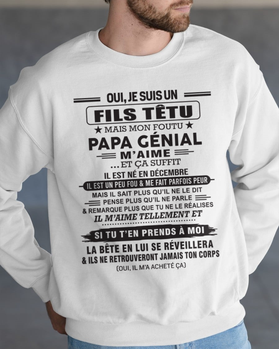 DÉCEMBRE - Oui, je suis un garçon têtu – T-shirt | Cadeau d’anniversaire de papa pour son fils - TIEN12 / fr12 (SKU12-260-12)