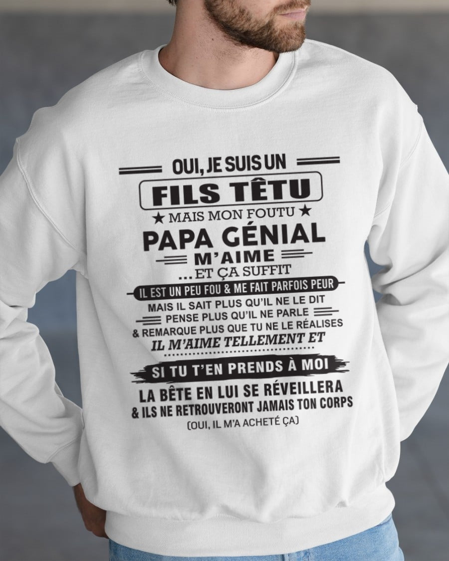 Oui, je suis un garçon têtu – T-shirt | Cadeau d’anniversaire de papa pour son fils - TIEN00 / fr00 (SKU12-260-00)