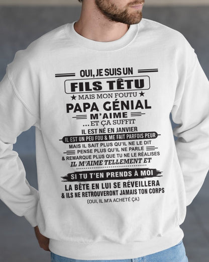 JANVIER - Oui, je suis un garçon têtu – T-shirt | Cadeau d’anniversaire de papa pour son fils - TIEN01 / fr01 (SKU12-260-01)
